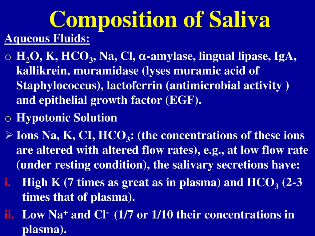 composition of saliva aqueous fluids