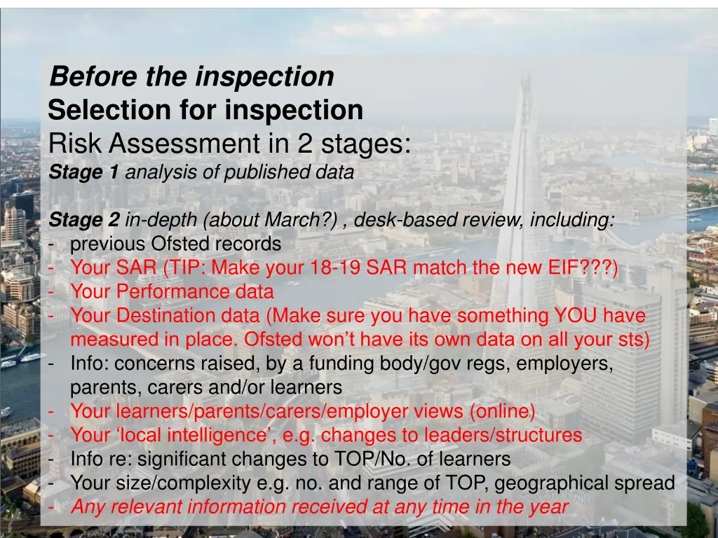 before the inspection selection for inspection