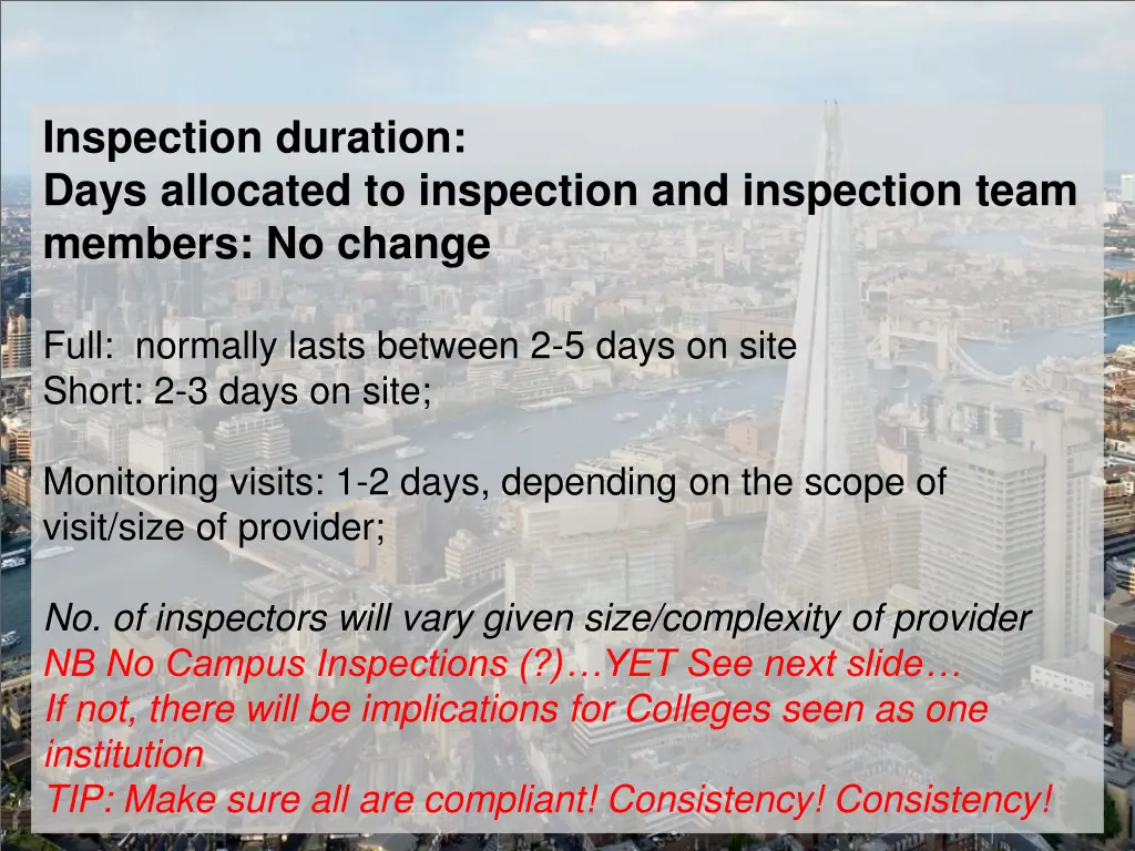 inspection duration days allocated to inspection
