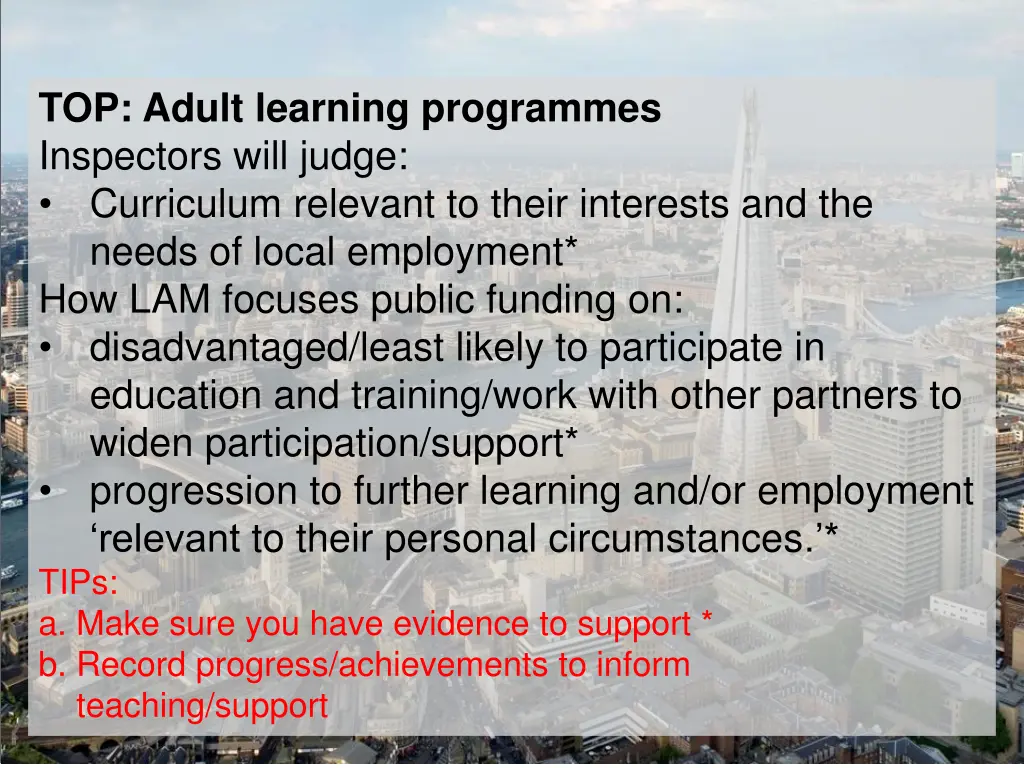 top adult learning programmes inspectors will