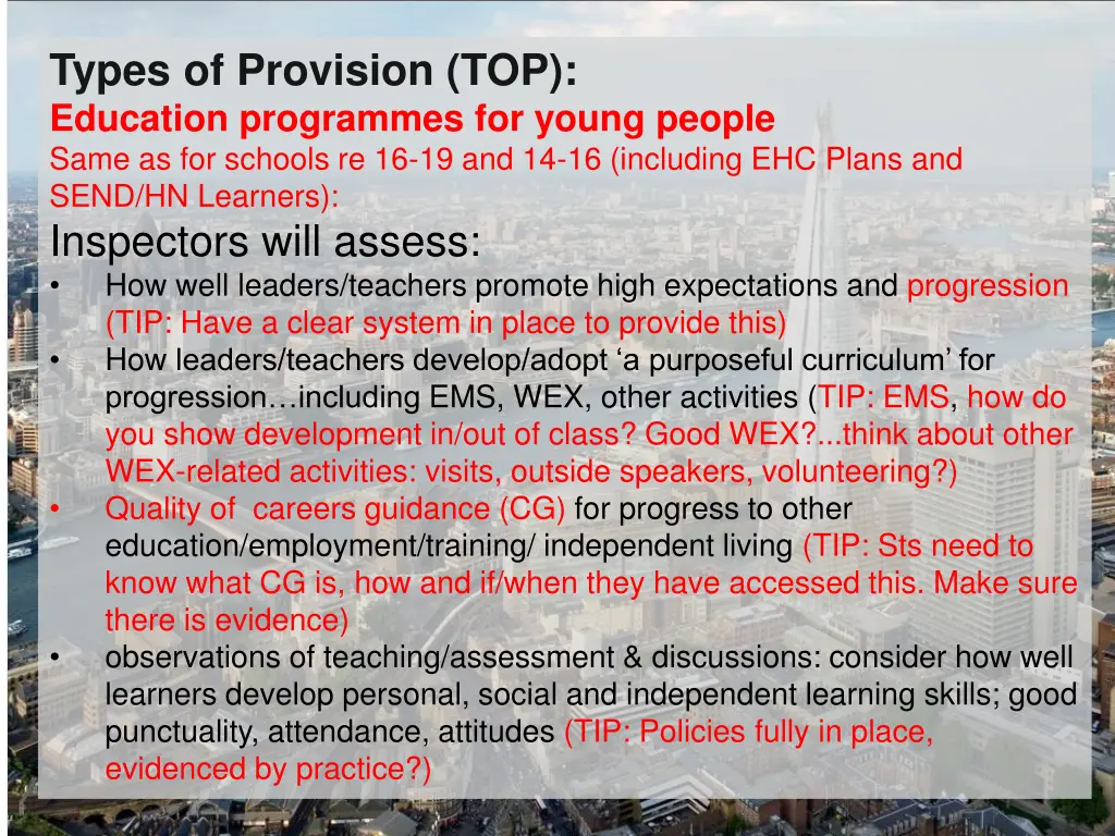 types of provision top education programmes