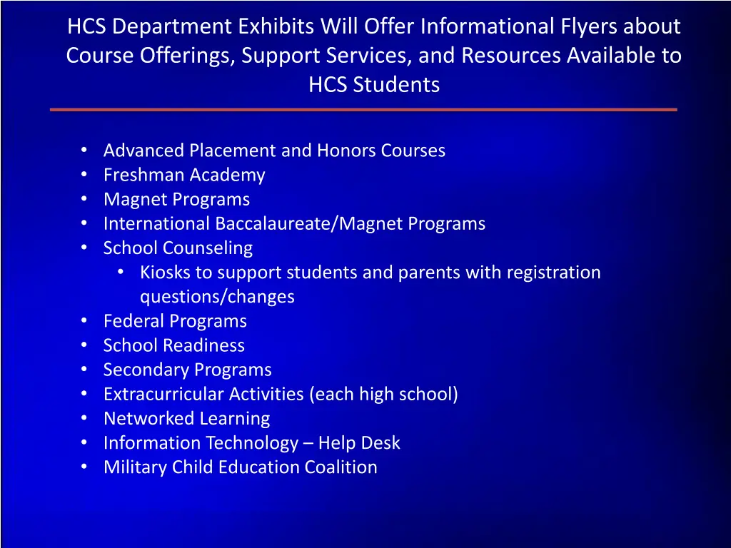 hcs department exhibits will offer informational