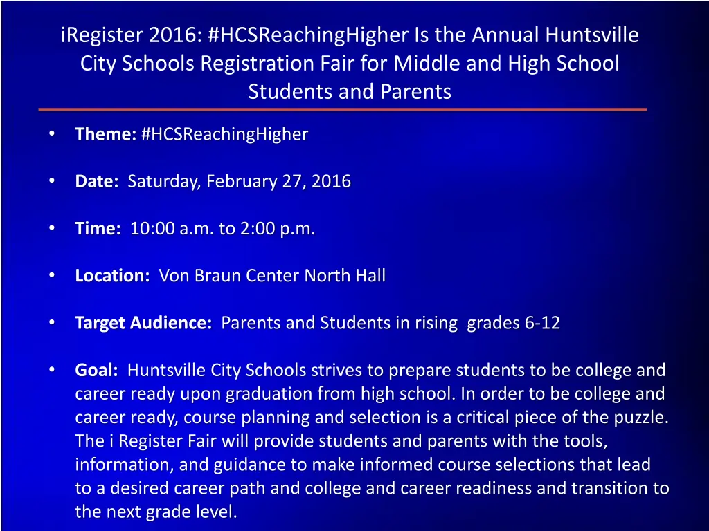iregister 2016 hcsreachinghigher is the annual