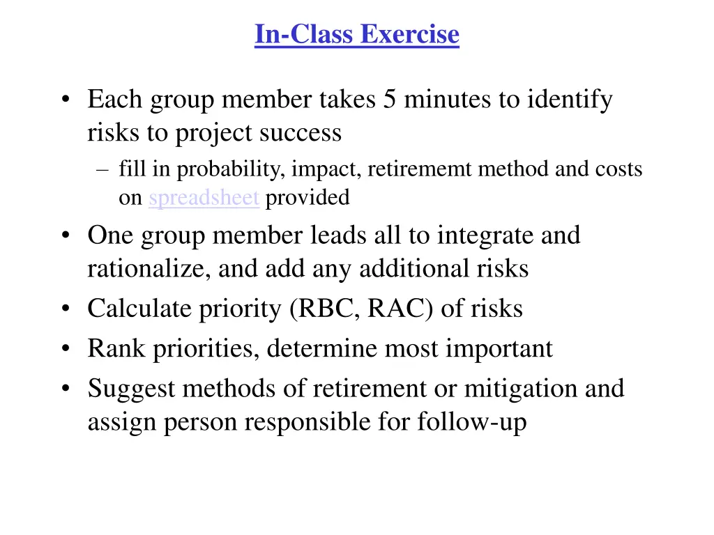 in class exercise