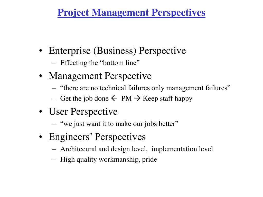 project management perspectives