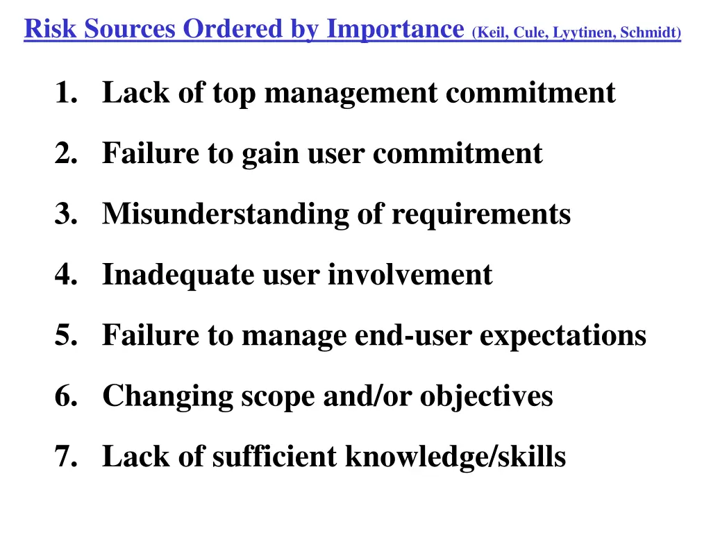 risk sources ordered by importance keil cule