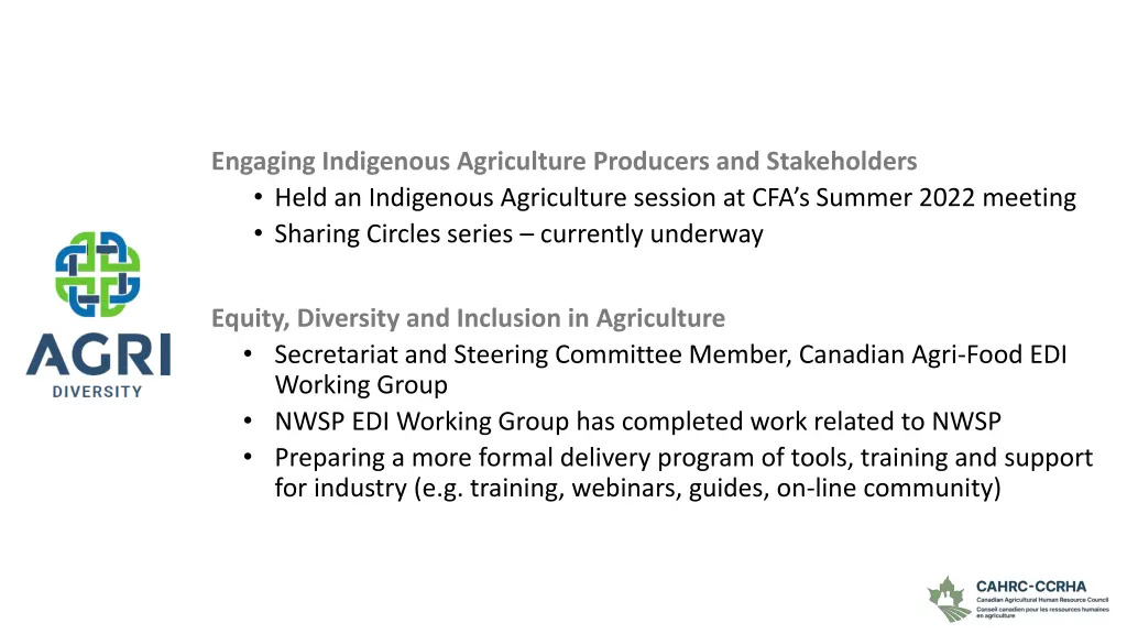 engaging indigenous agriculture producers