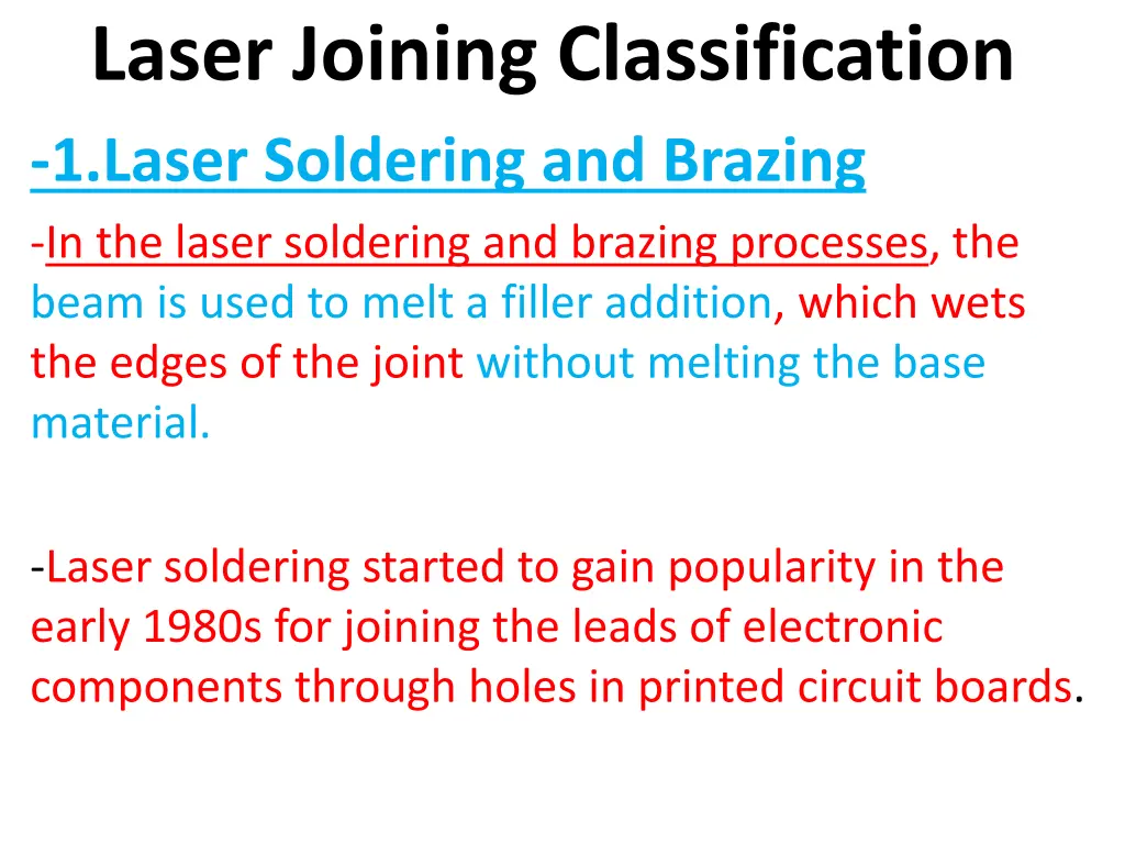 laser joining classification