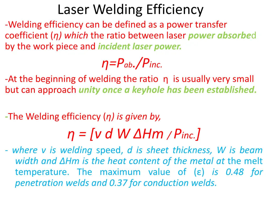 laser welding efficiency welding efficiency