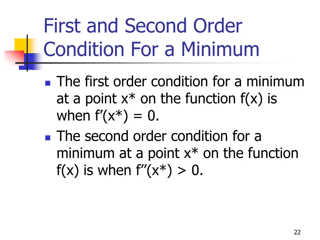 first and second order condition for a minimum