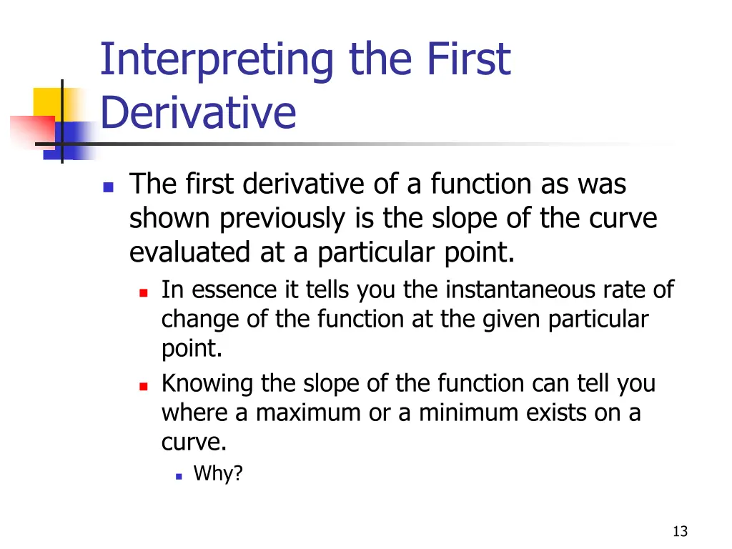 interpreting the first derivative