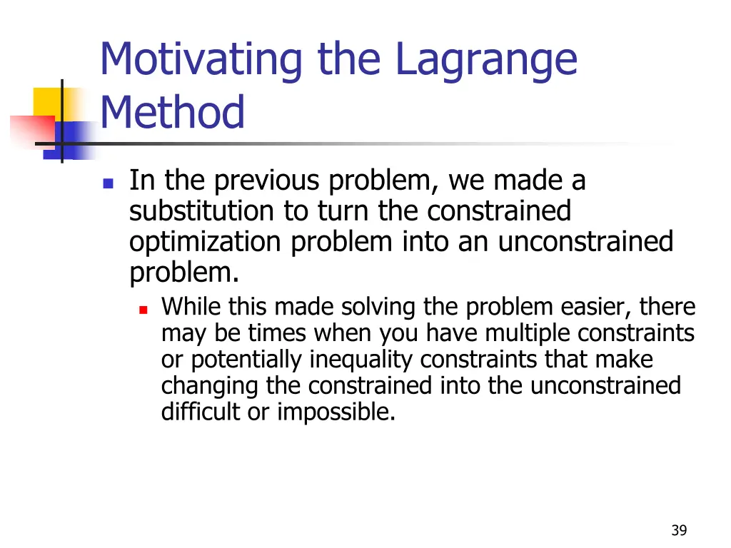motivating the lagrange method