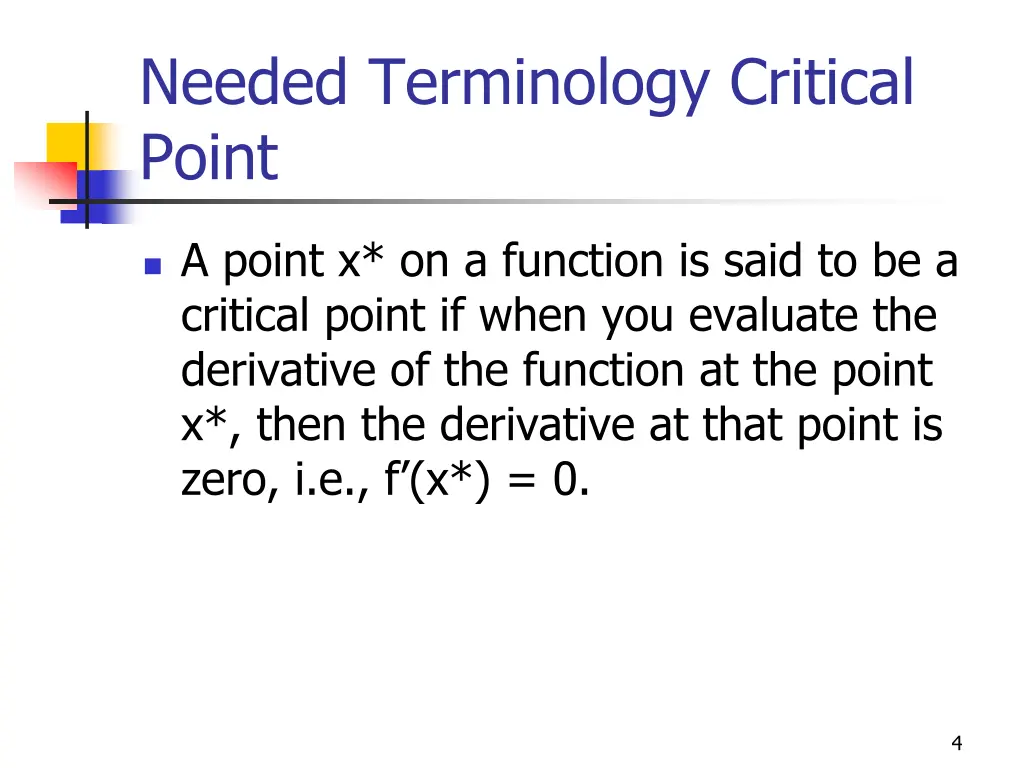 needed terminology critical point