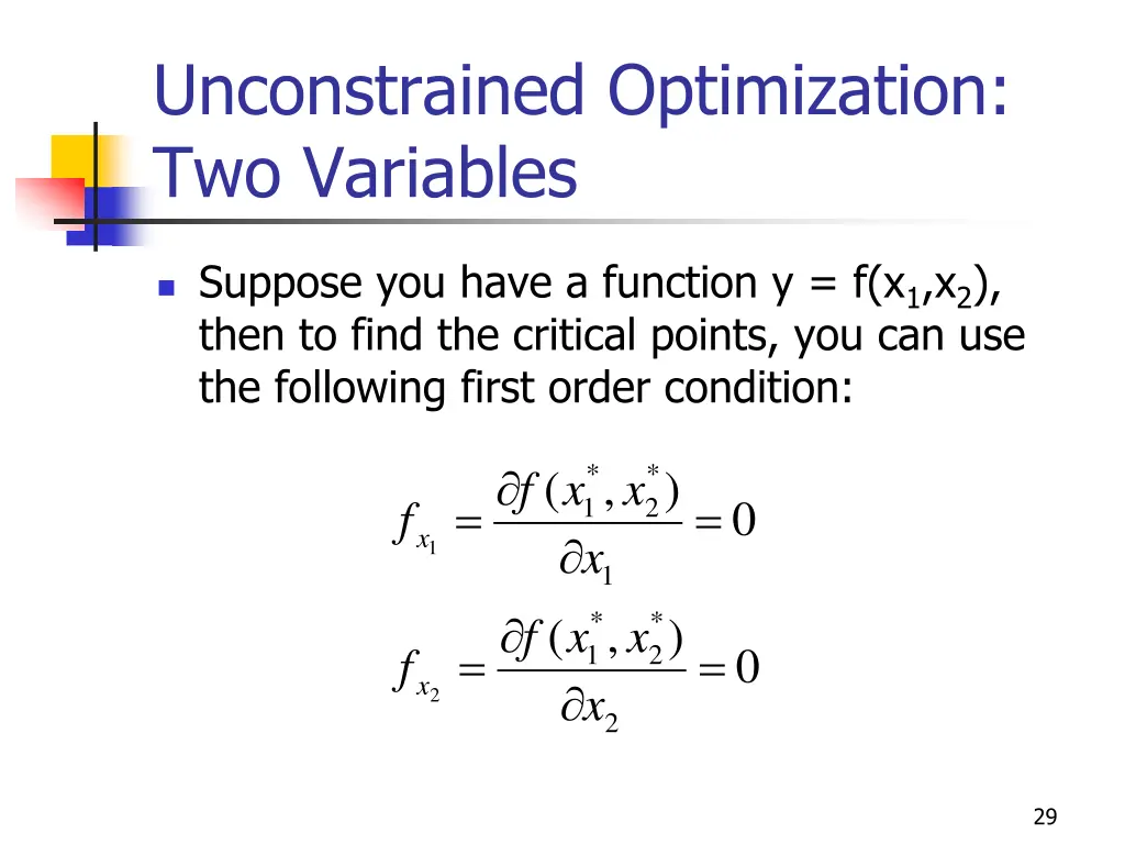 unconstrained optimization two variables