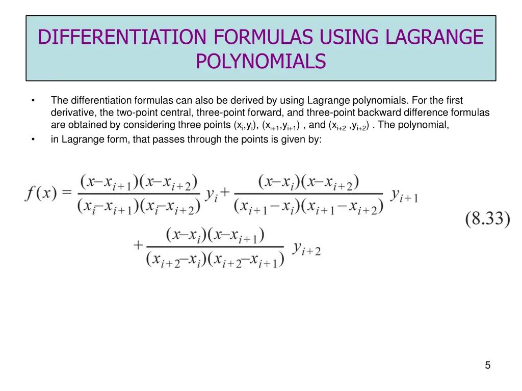 differentiation formulas using lagrange