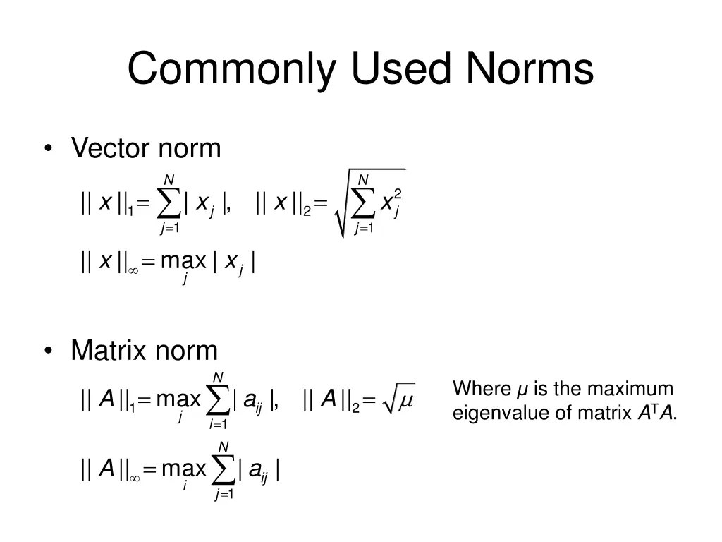 commonly used norms