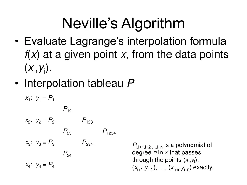 neville s algorithm evaluate lagrange