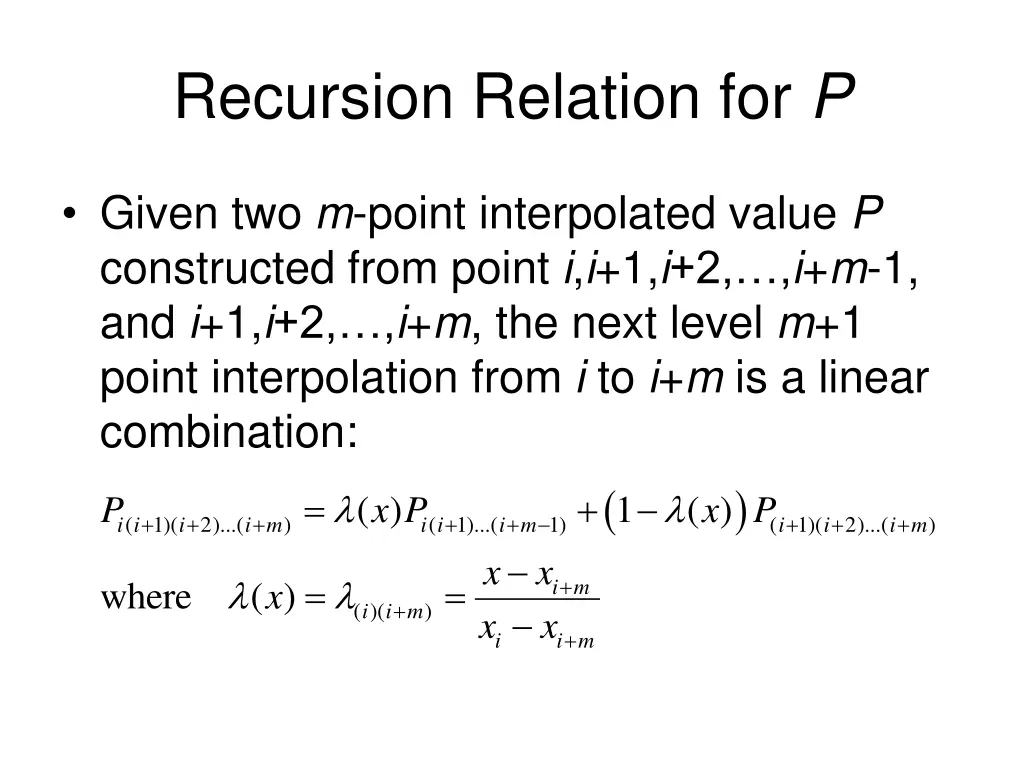 recursion relation for p