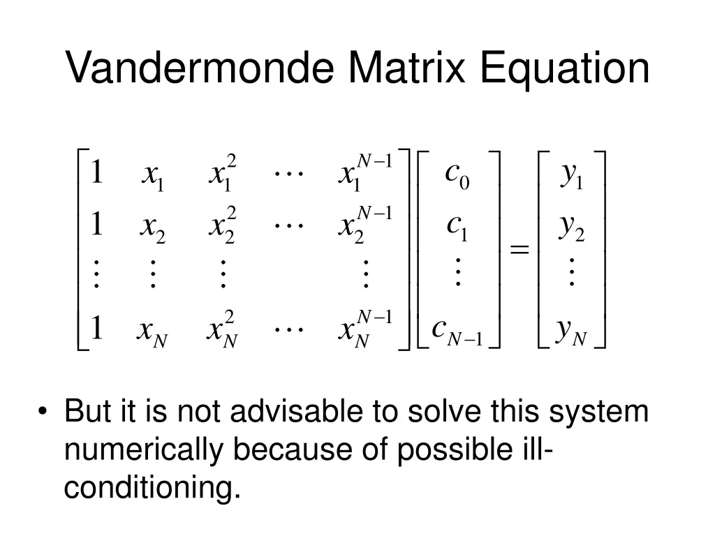 vandermonde matrix equation