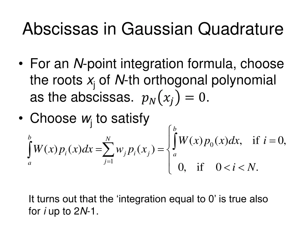 abscissas in gaussian quadrature