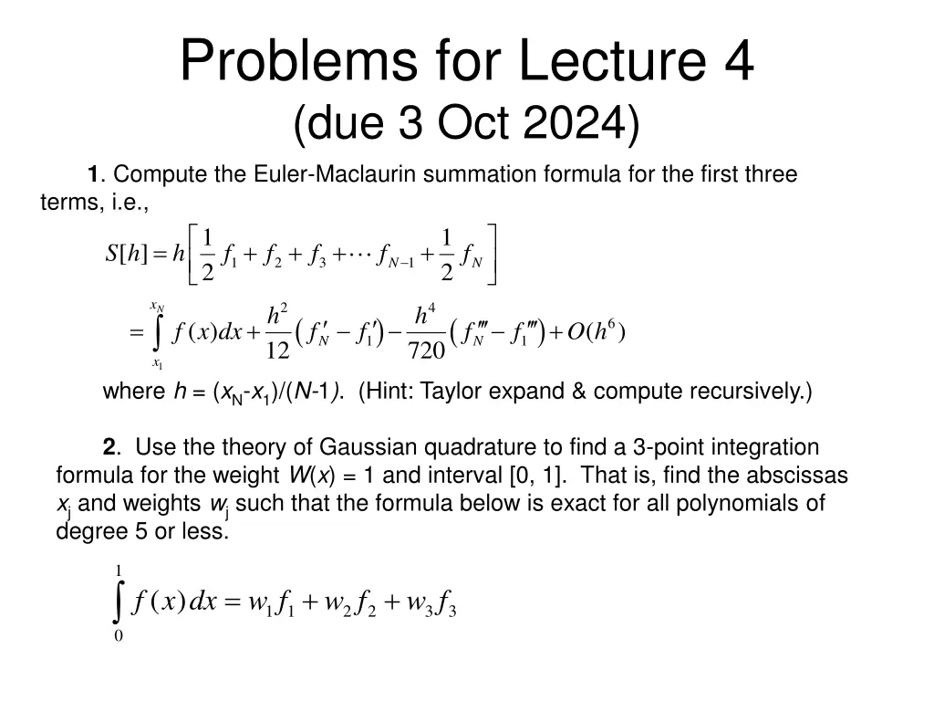 problems for lecture 4 due 3 oct 2024 1 compute