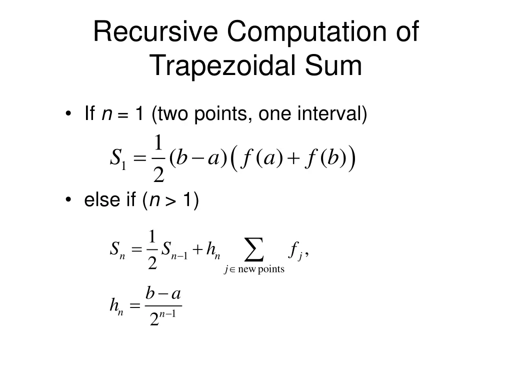 recursive computation of trapezoidal sum