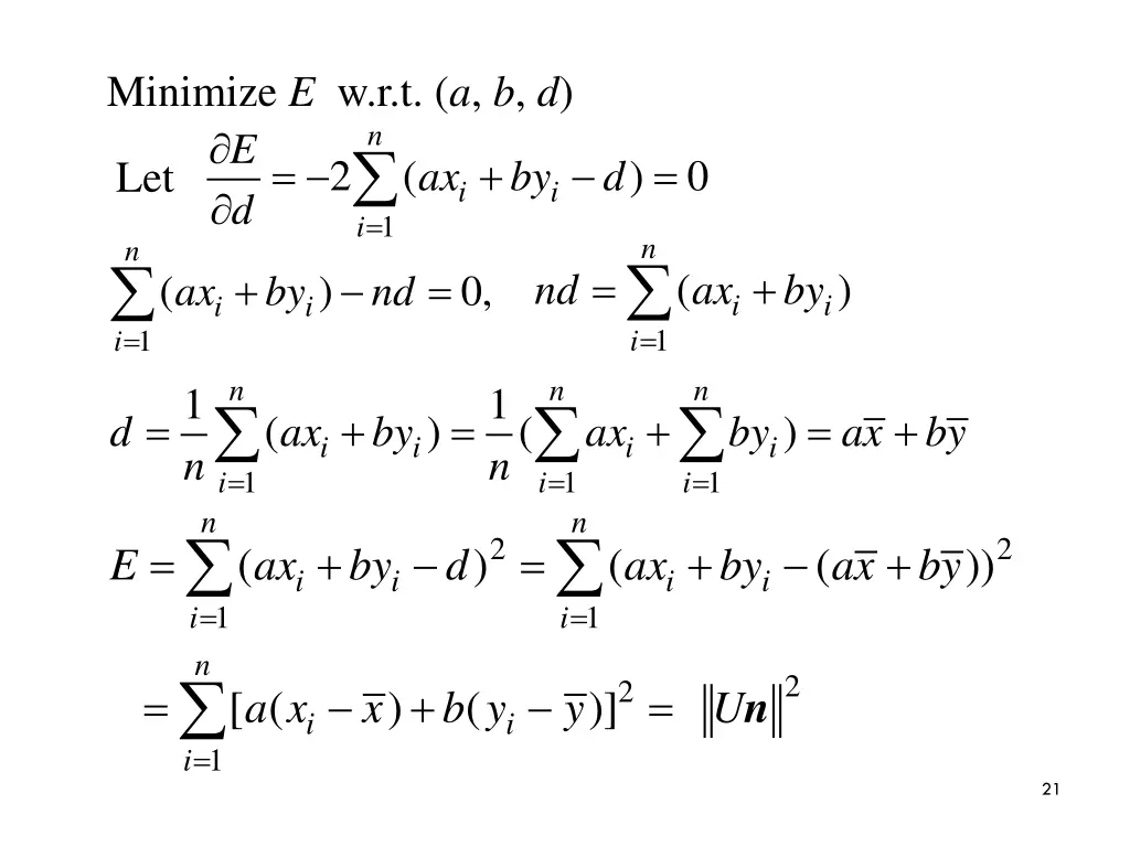 minimize e w r t a b d e d n ax by 1 i i n n e ax