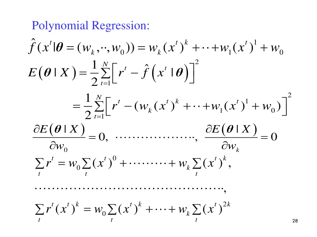 polynomial regression f x w e x