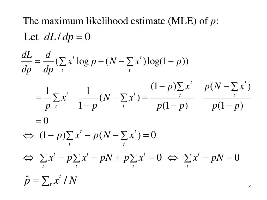 the maximum likelihood estimate mle of p