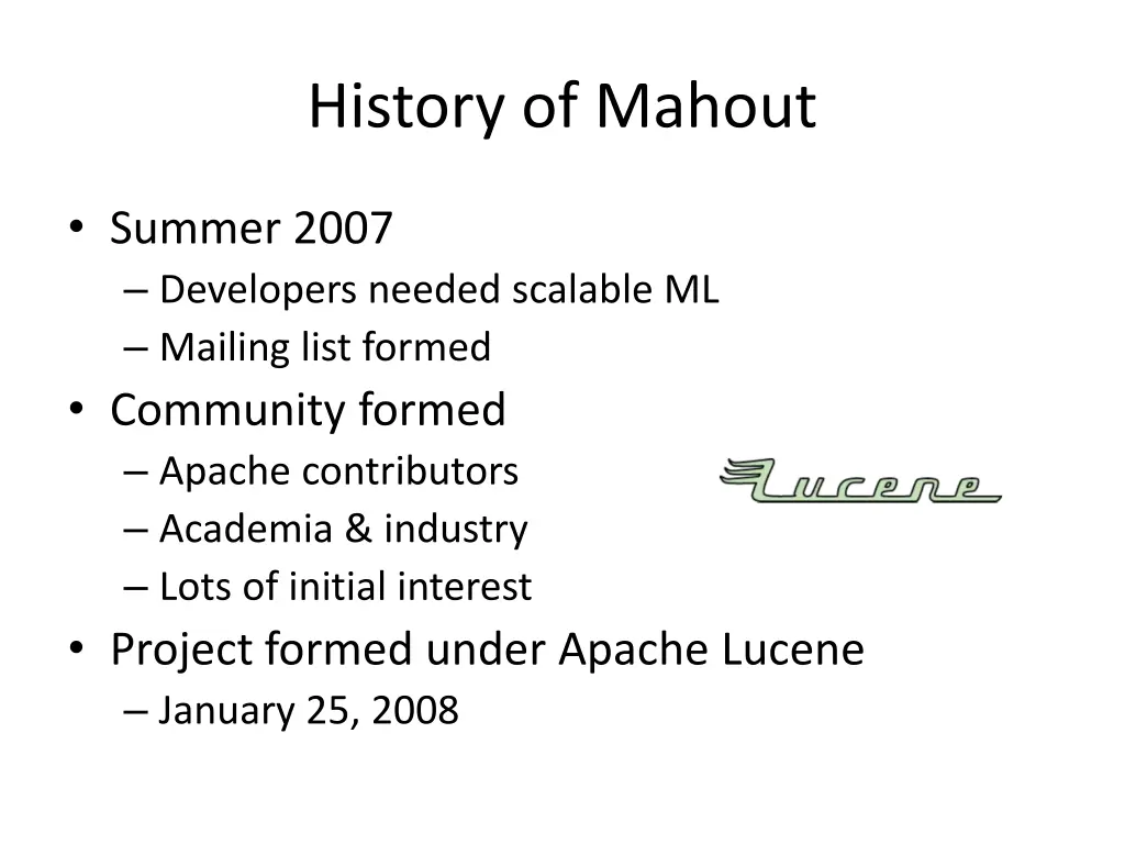 history of mahout