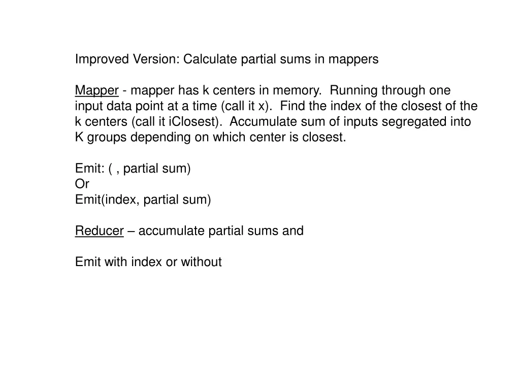 improved version calculate partial sums in mappers