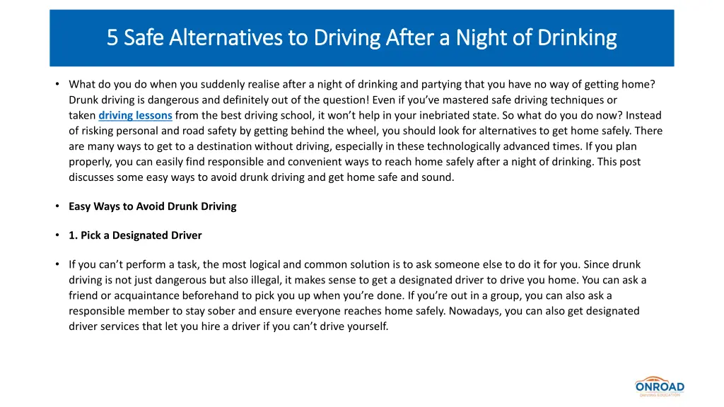 5 safe alternatives to driving after a night 1