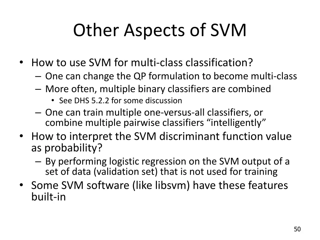 other aspects of svm