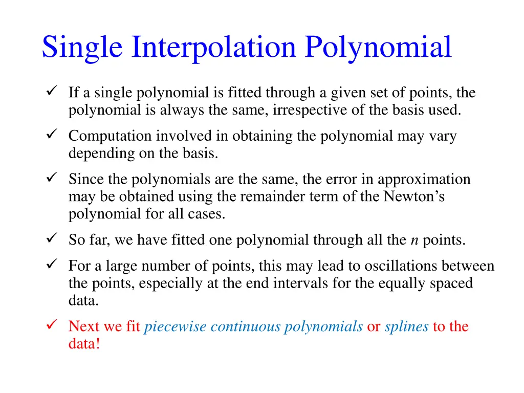 single interpolation polynomial