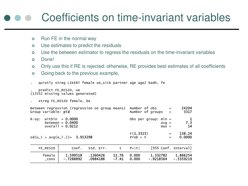 coefficients on time invariant variables