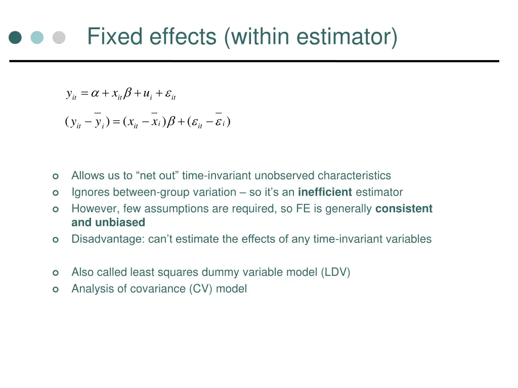fixed effects within estimator
