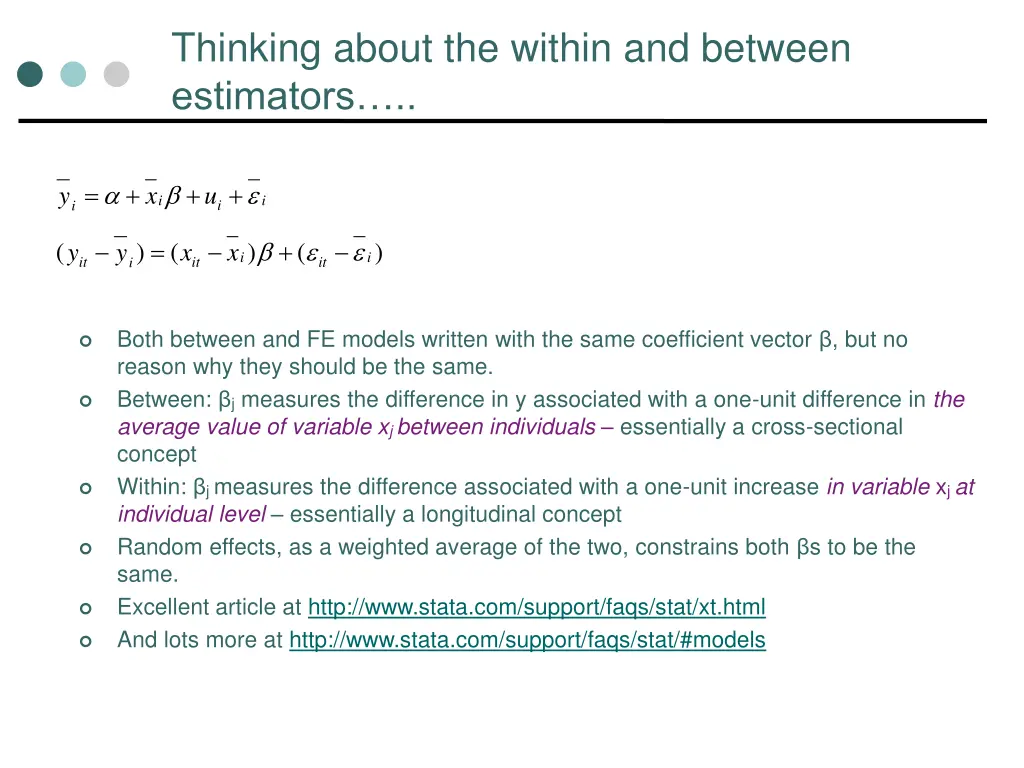 thinking about the within and between estimators