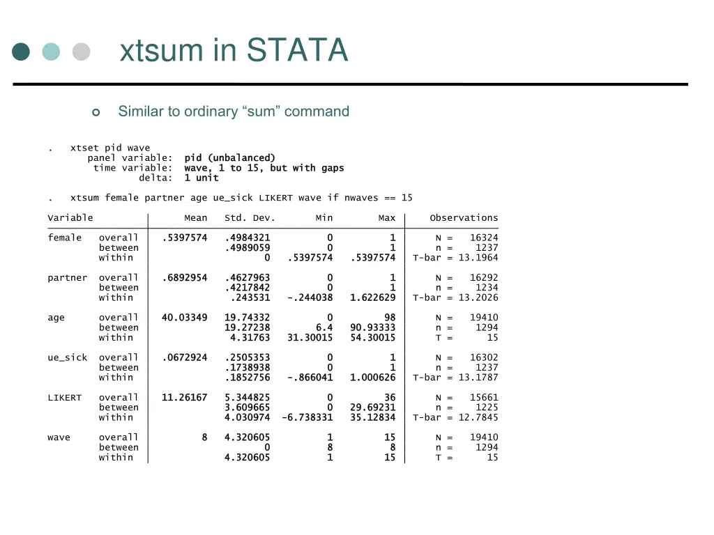 xtsum in stata