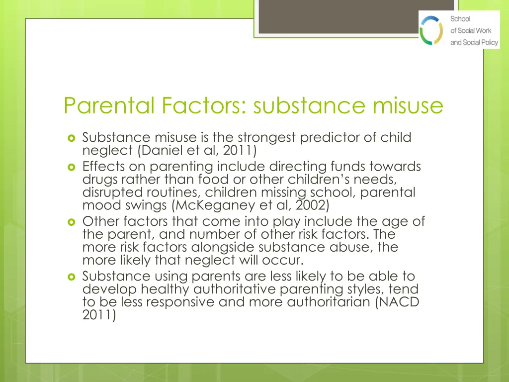 parental factors substance misuse