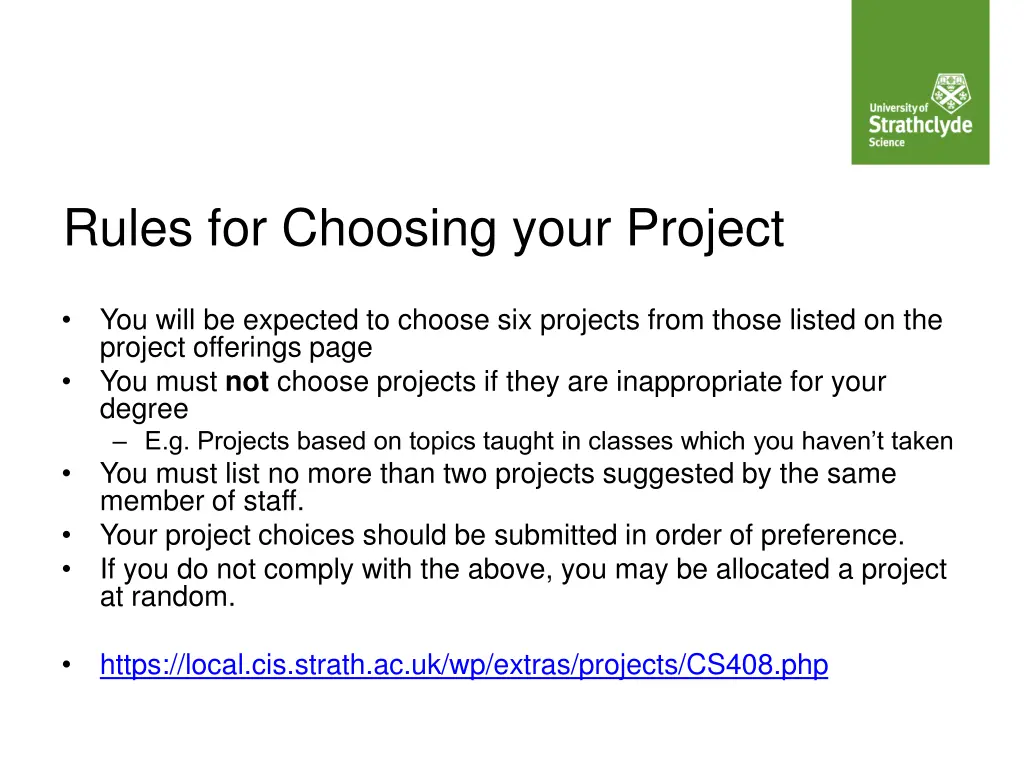 rules for choosing your project