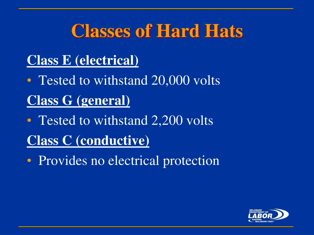 classes of hard hats