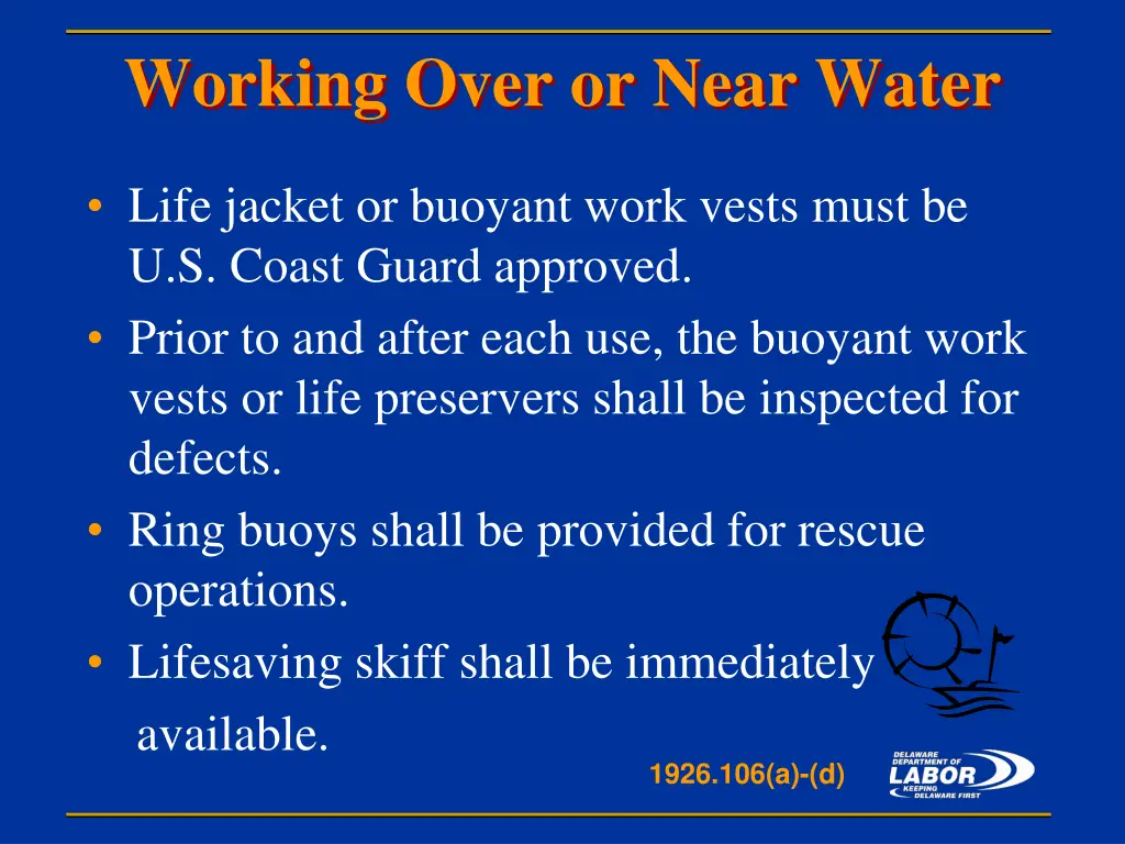 working over or near water