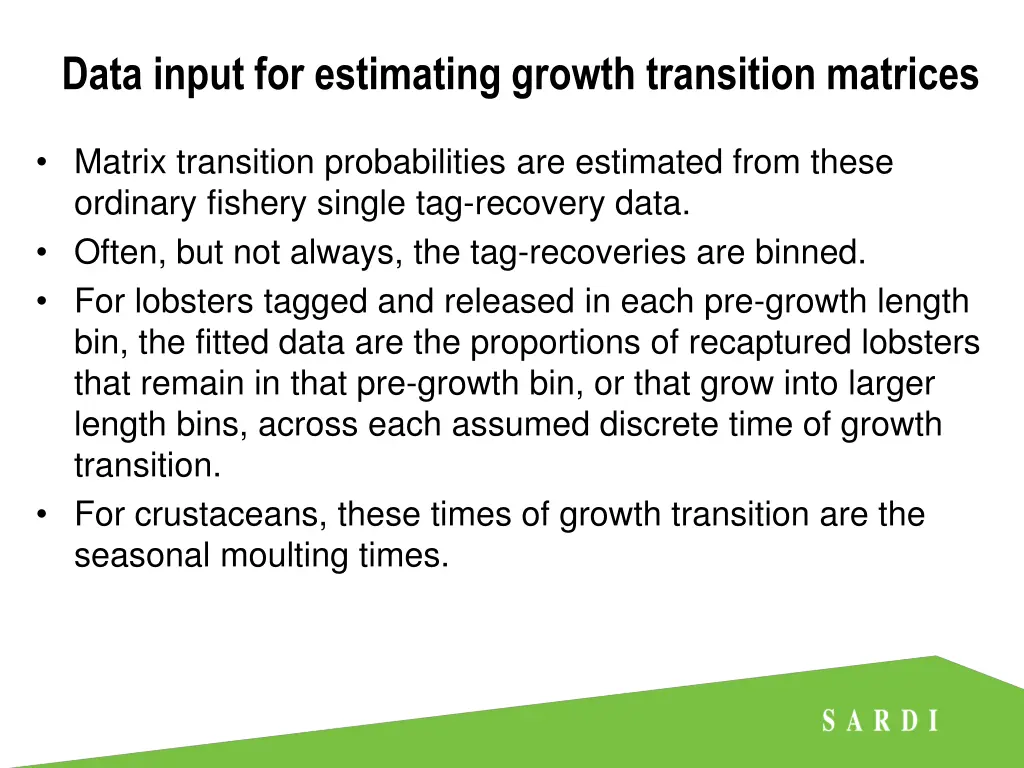 data input for estimating growth transition