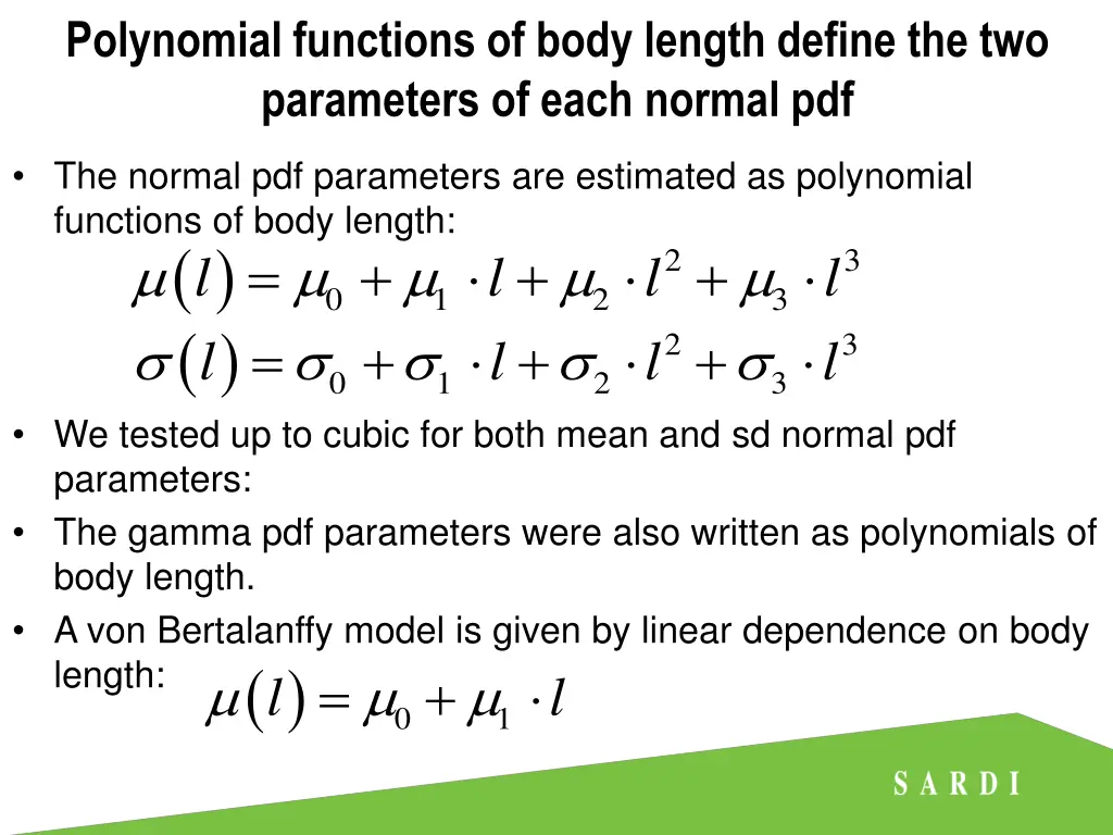 polynomial functions of body length define