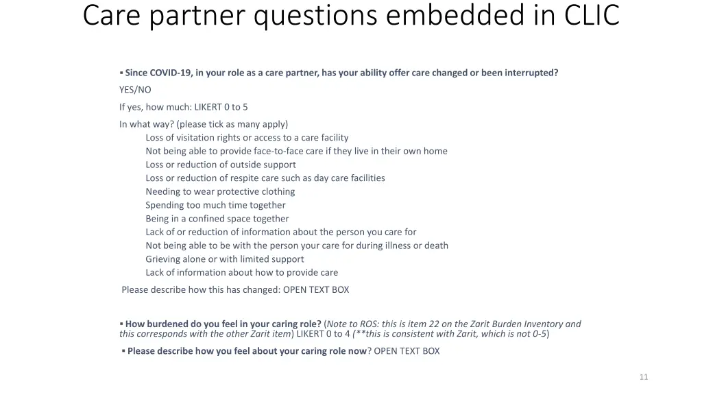 care partner questions embedded in clic 1