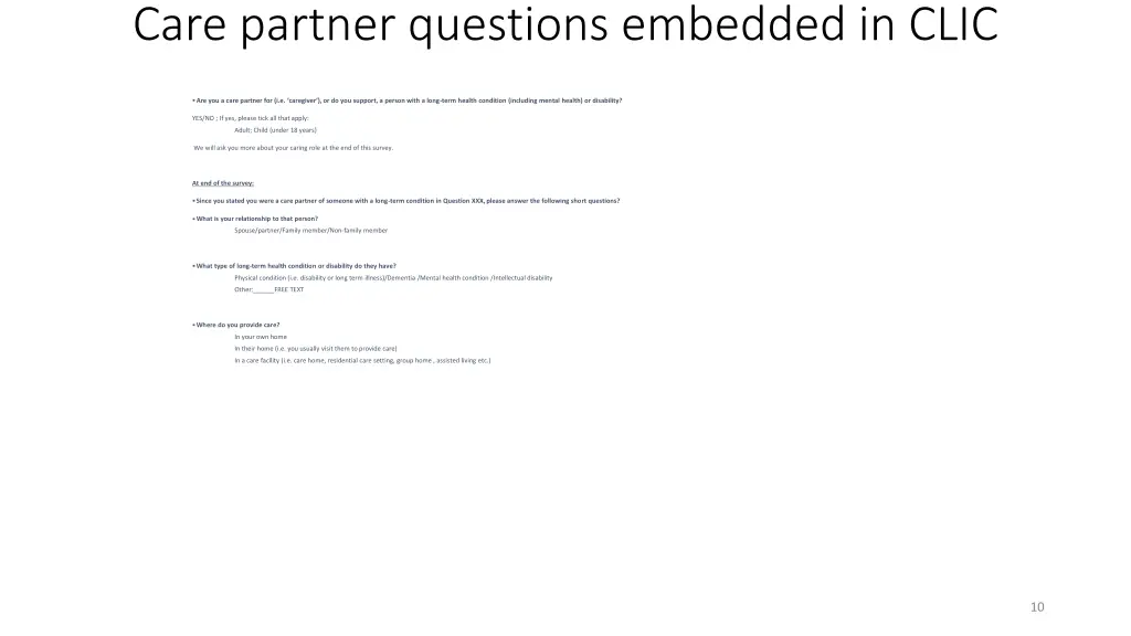 care partner questions embedded in clic