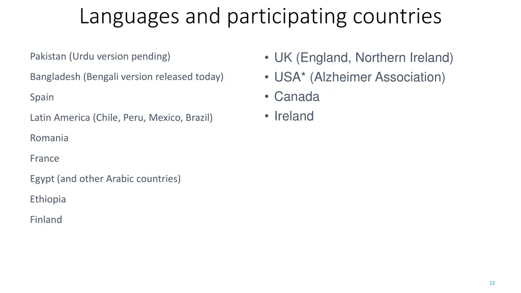 languages and participating countries