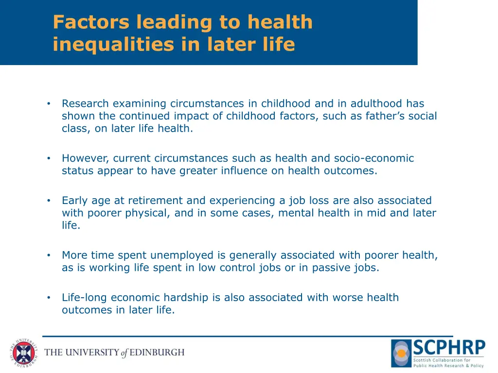 factors leading to health inequalities in later