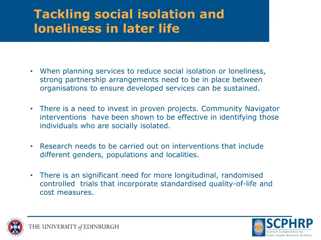 tackling social isolation and loneliness in later 2