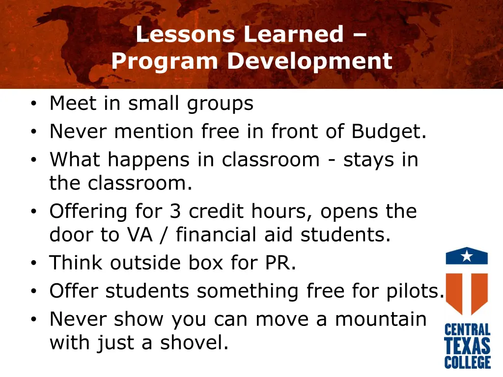 lessons learned program development